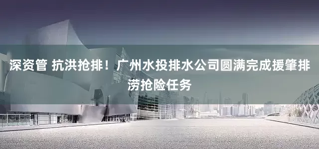 深资管 抗洪抢排！广州水投排水公司圆满完成援肇排涝抢险任务