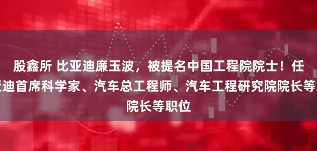 股鑫所 比亚迪廉玉波，被提名中国工程院院士！任比亚迪首席科学家、汽车总工程师、汽车工程研究院院长等职位