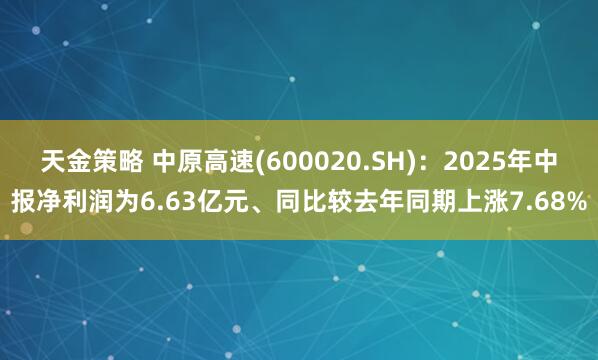 天金策略 中原高速(600020.SH)：2025年中报净利润为6.63亿元、同比较去年同期上涨7.68%